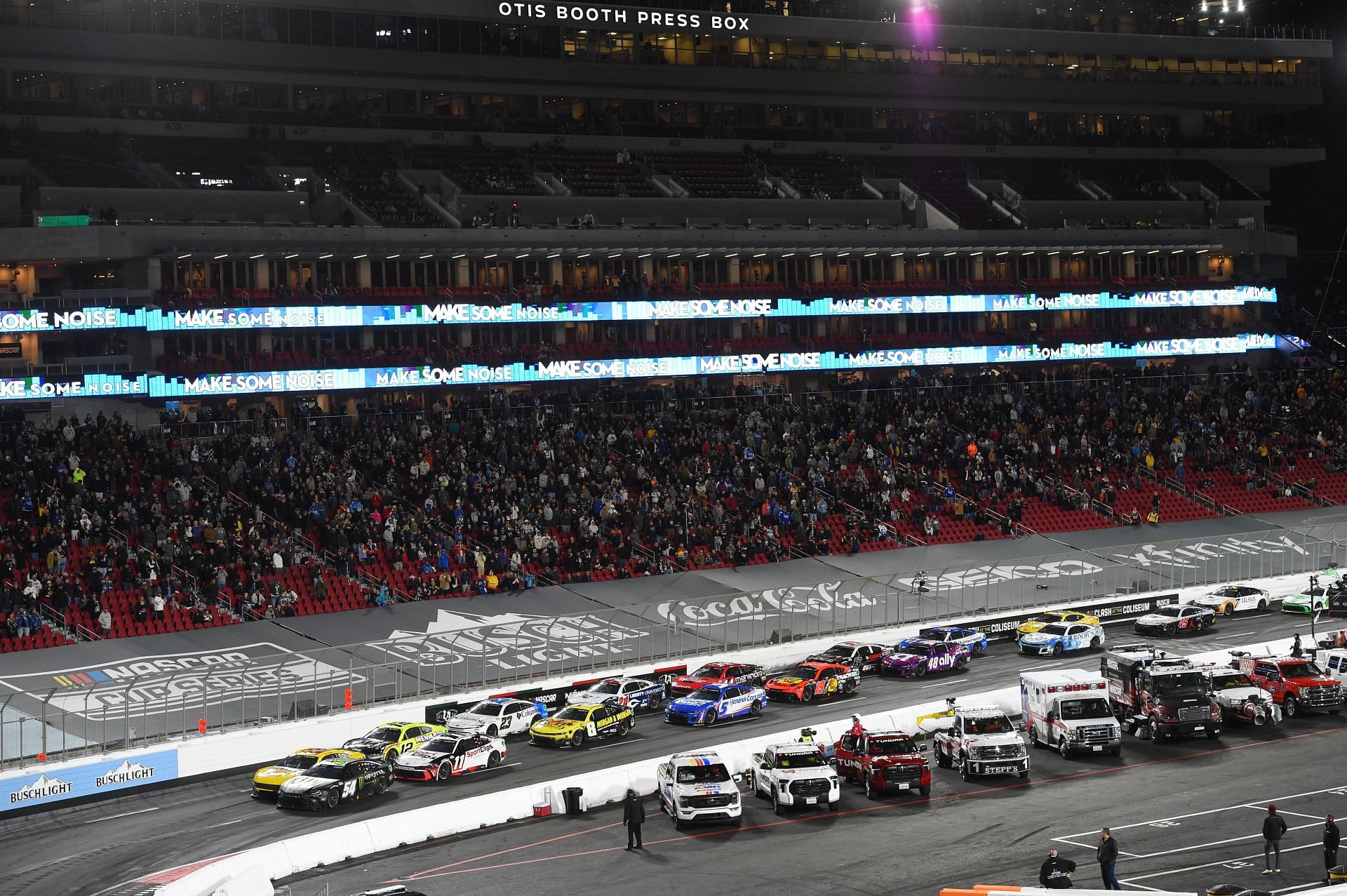 Ty Gibbs (54) leads Joey Logano (22) during the Busch Light Clash at the Coliseum at Los Angeles Memorial Coliseum. Source: Getty